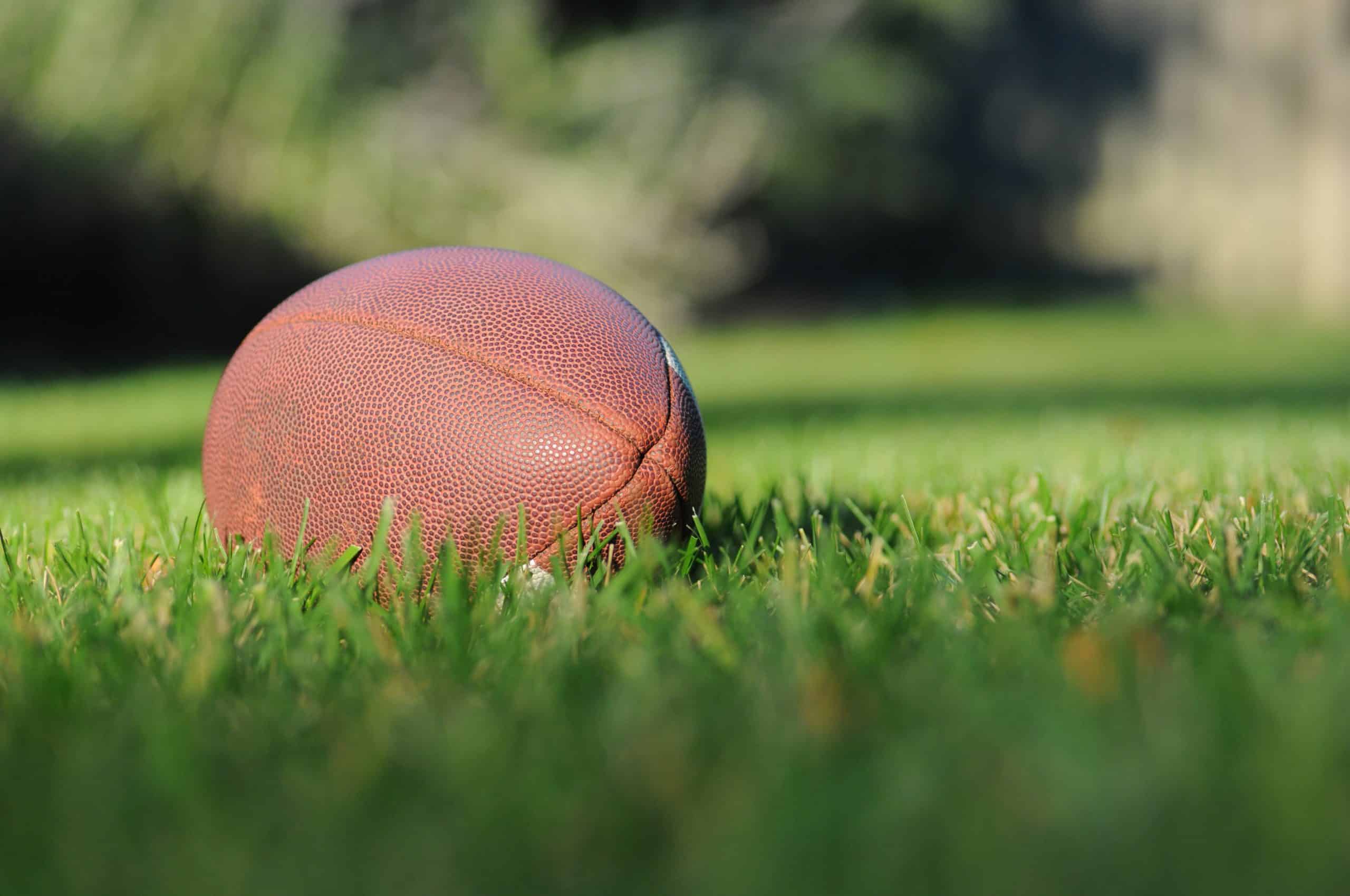Image of a football sitting in the grass