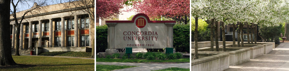Three images of Concordia University Chicago's campus