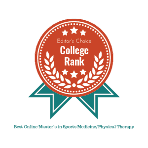 Image of badge reading "College Rank, Best Online Master's in Sports Medicine/Physical Therapy."