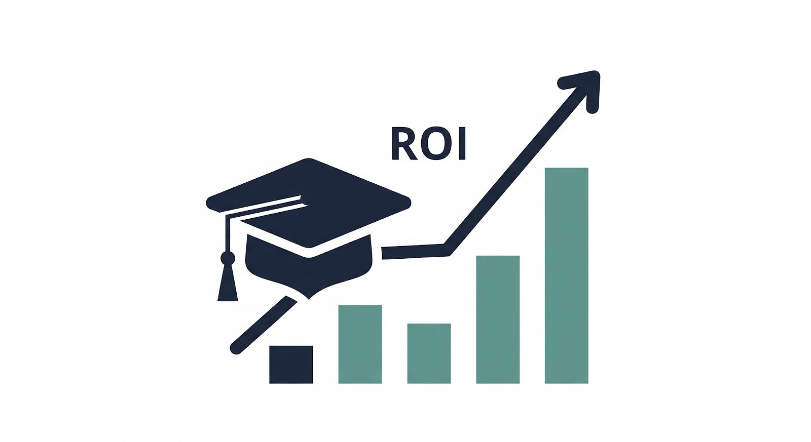 Graduation cap with upward ROI graph illustrating the financial return of a degree